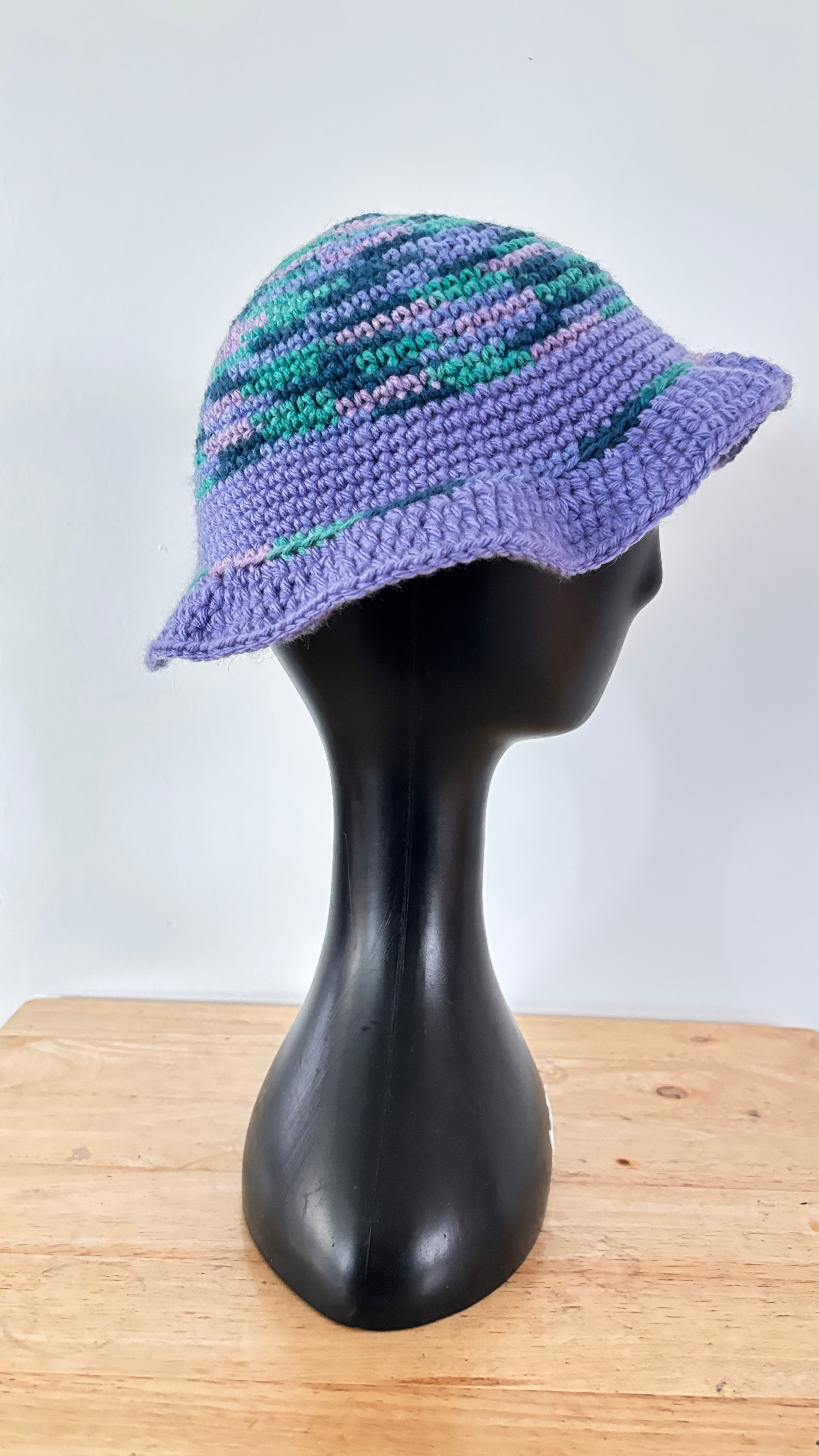 Purple and Teal bell hat