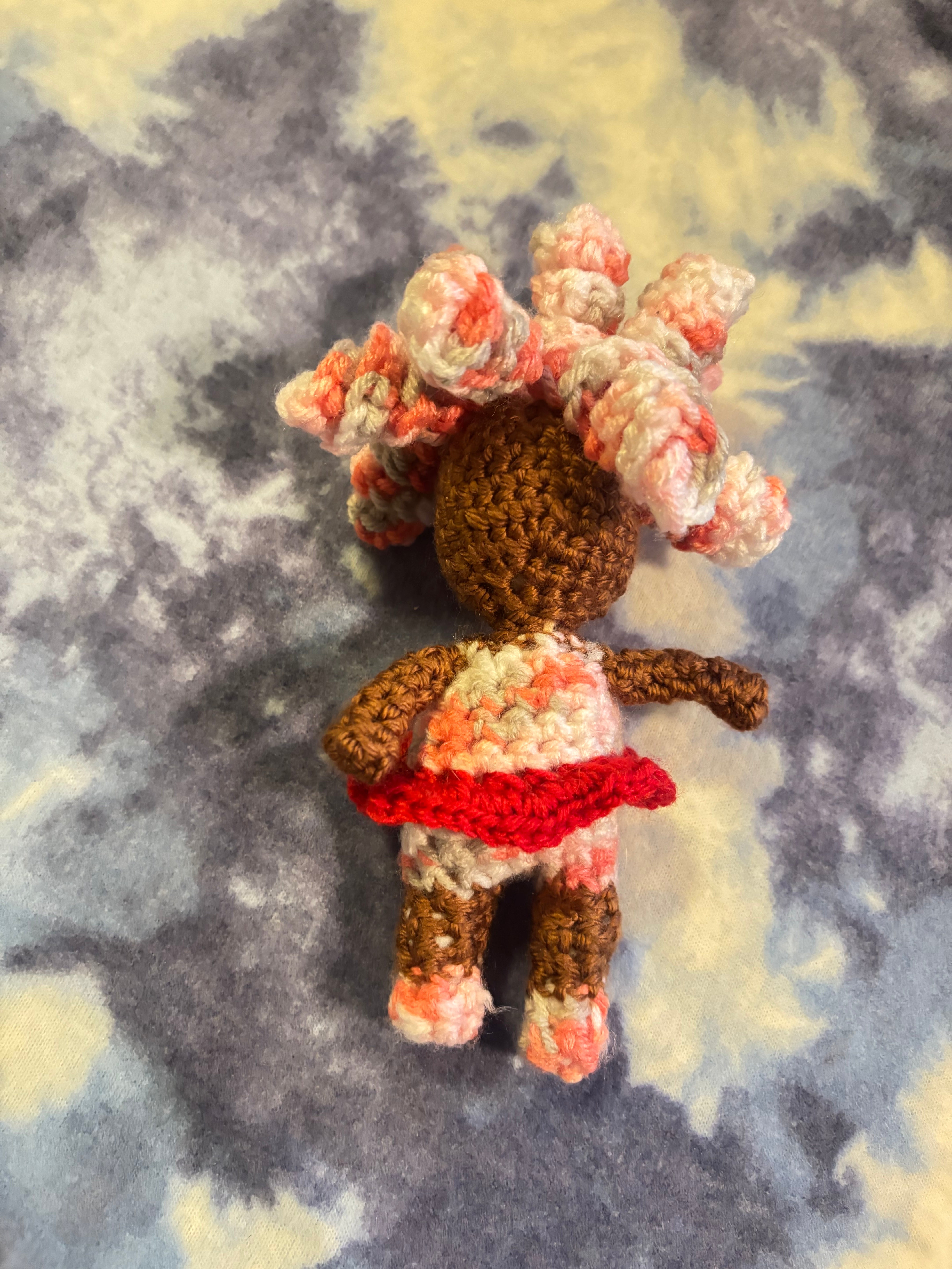 Mini Madama Doll -multi colored dress/red skirt, multicolored curls